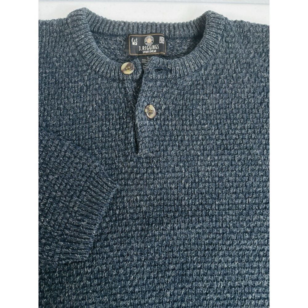 J. Riggings Sportswear Men's Large Blue Gray Chunky Textured Knit Henley Sweater